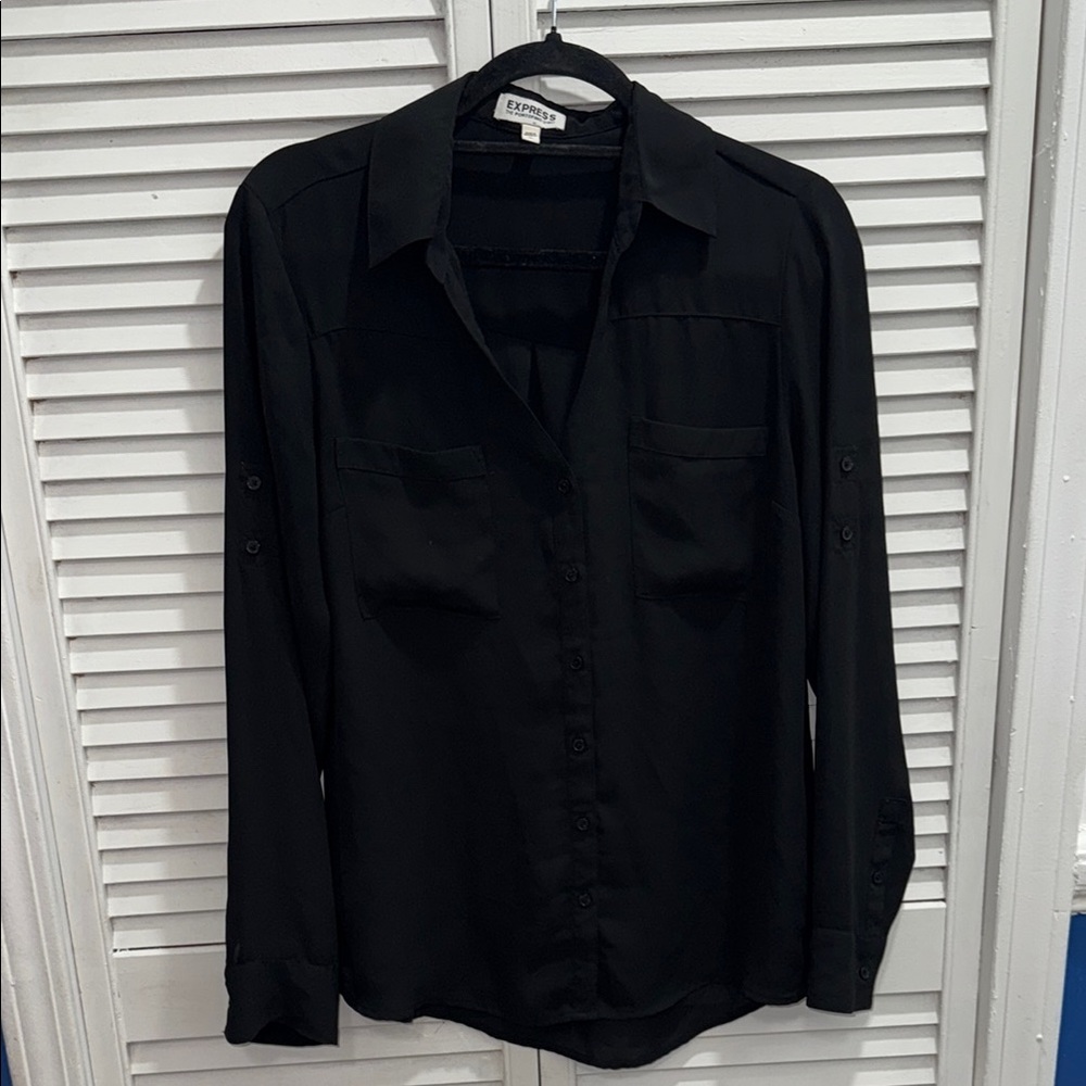 Express Classic Black Button-Up Blouse